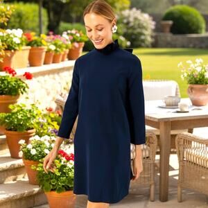 Tuckernuck Daphne Dress Womens XL Navy Ruffle Collar Bow Swing Mini Party MINT